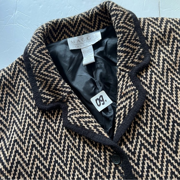 Wool Blend Knit Sweater Cardigan Women’s 1X Brown Black Chevron Lined - Picture 12 of 16